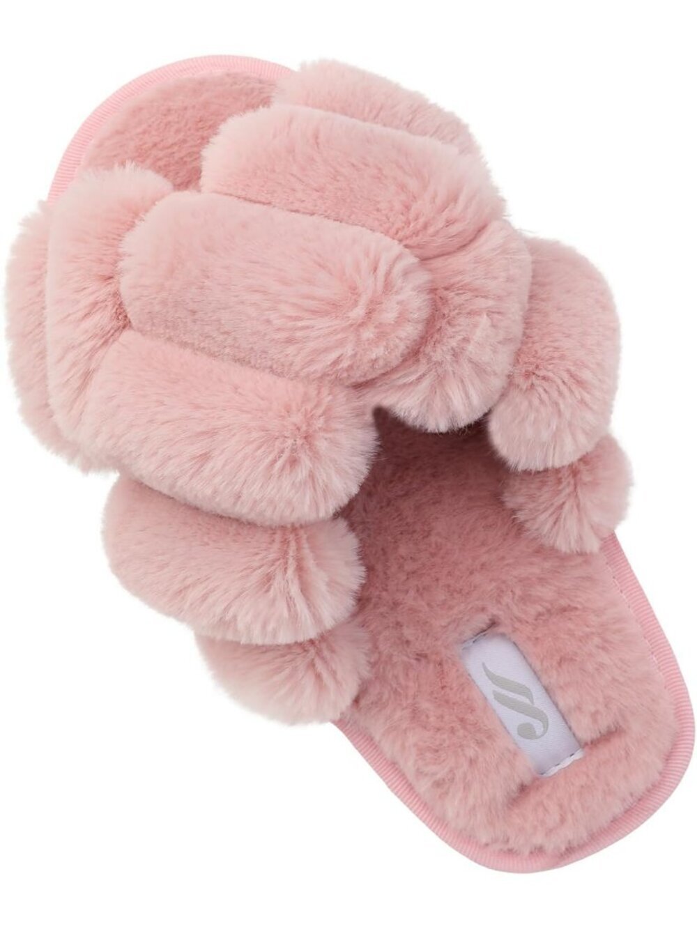 Womens New Pink Fuzzy Fluffy House Cozy Criss Cross Furry Open Toe Slipper Shoes